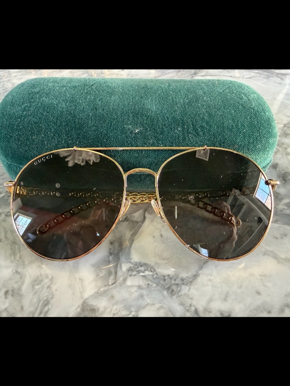 NBW Authentic Gucci Chainlink Aviator Sunglasses